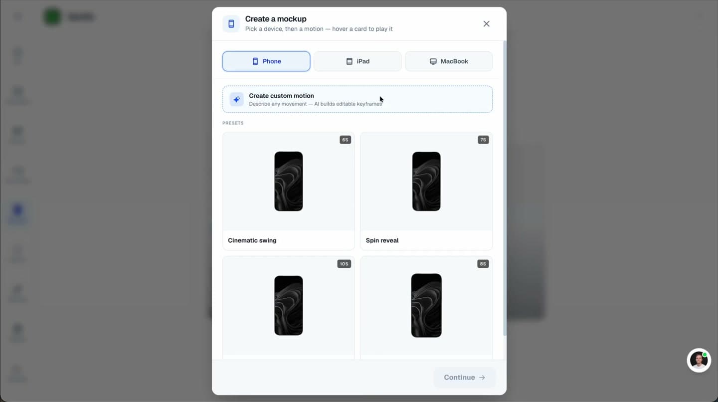 3D mockup animator preview