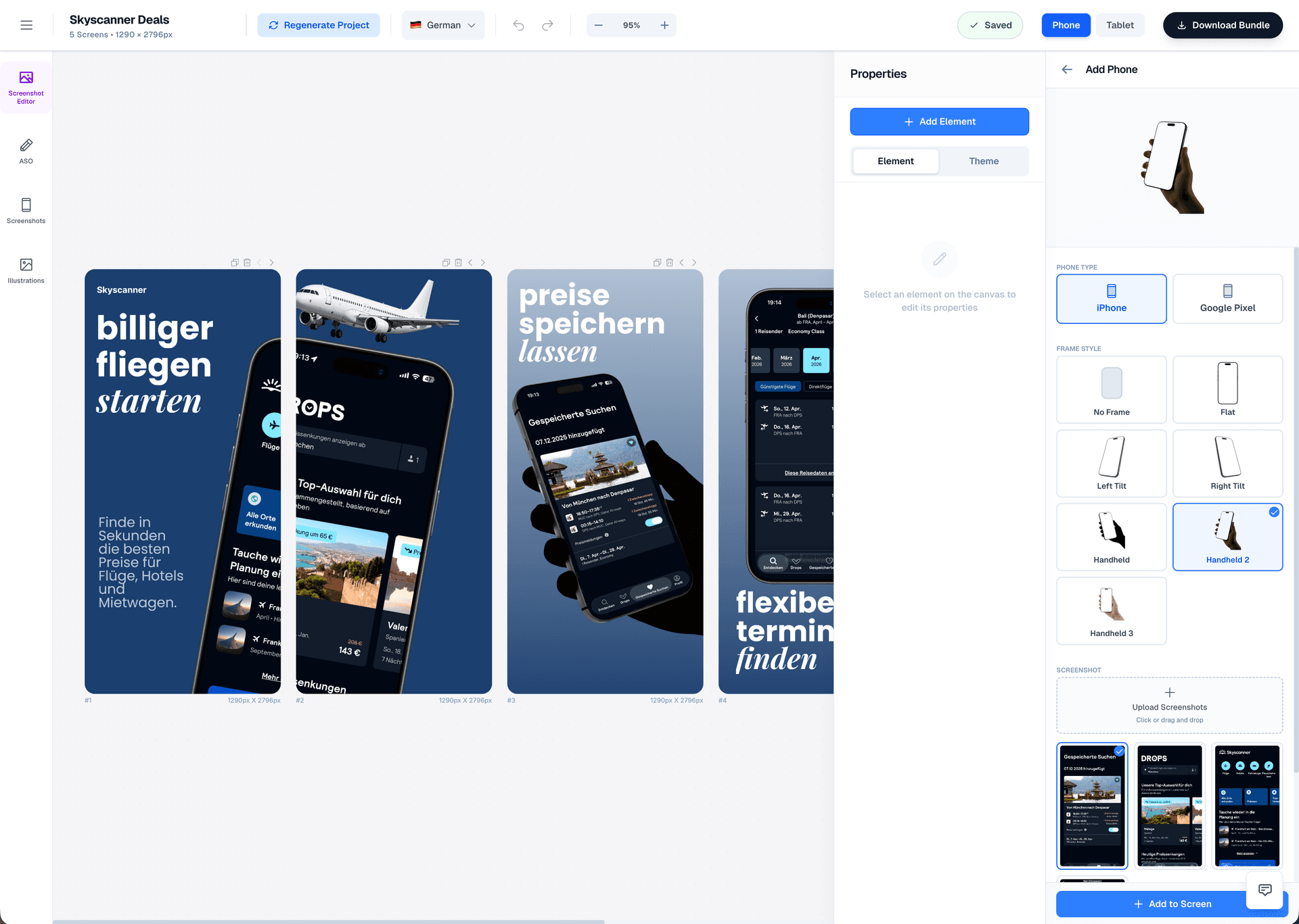 AppLaunchFlow visual editor interface showing drag-and-drop screenshot editing