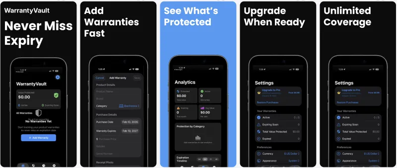 Warranty Vault - Warranty & receipt organizer - Created with AppLaunchFlow