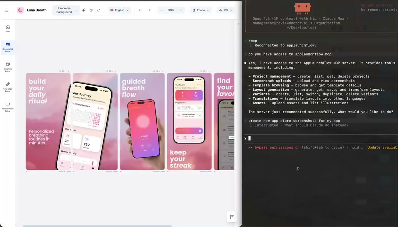 An AI client controlling AppLaunchFlow through hosted MCP